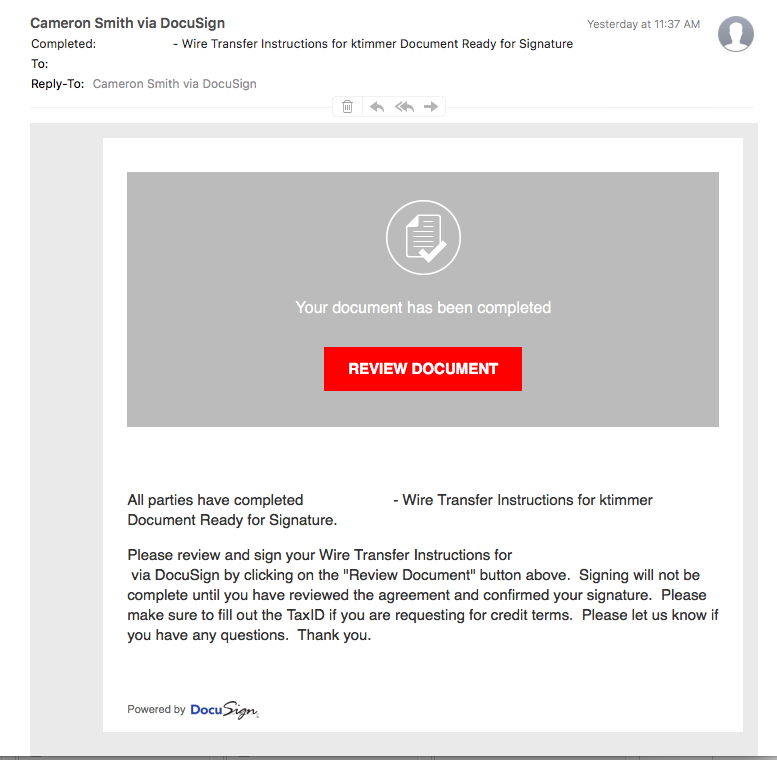 Fake DocuSign Email