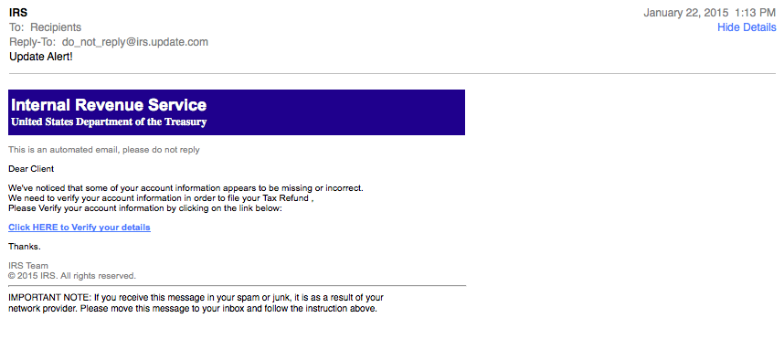 IRS Phishing Email