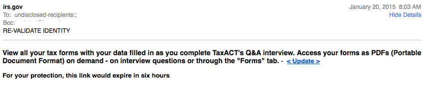 IRS Phishing Email